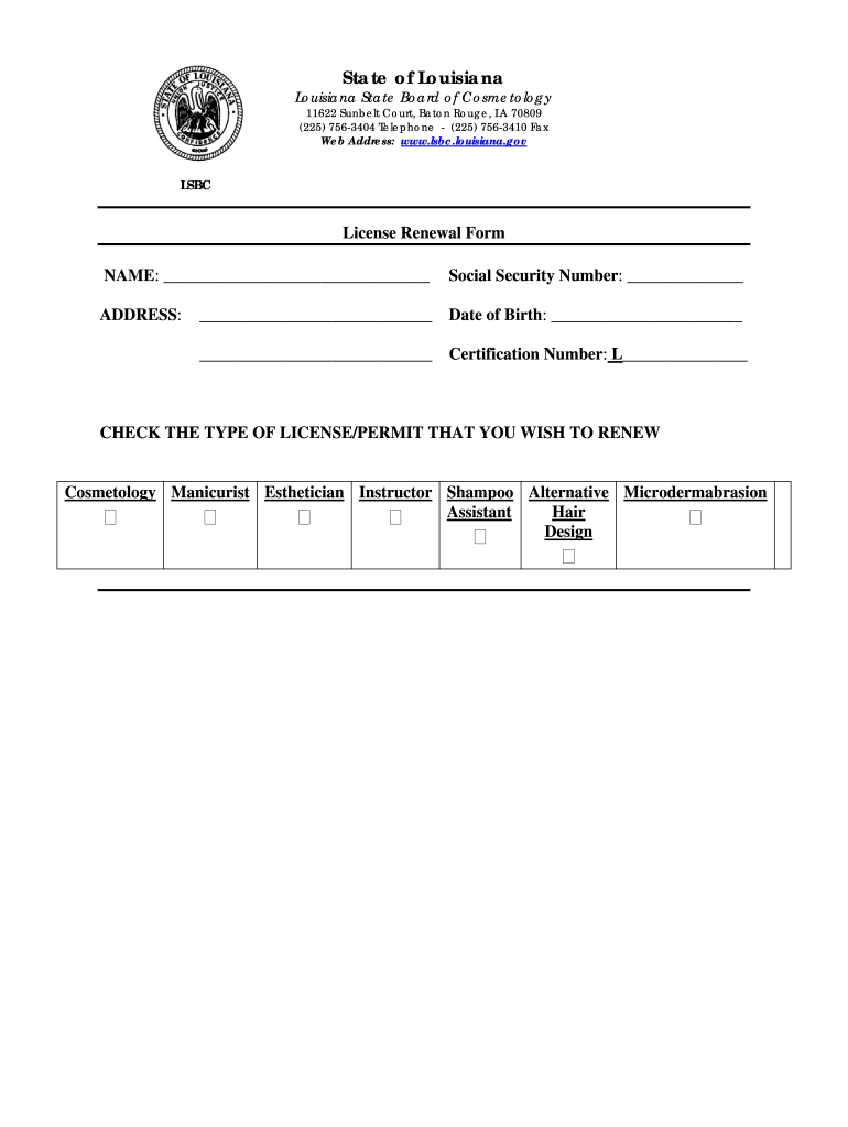 Louisiana State Board of Cosmetology  Form