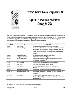 Software Review Job Aid Supplement #4 Optional Worksheets Faa  Form