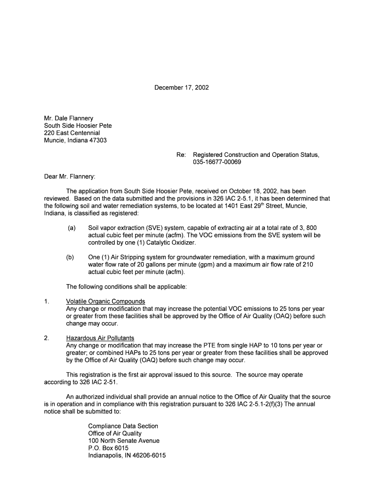 December 17, Mr Dale Flannery South Side Hoosier Pete 220 Permits Air Idem in  Form