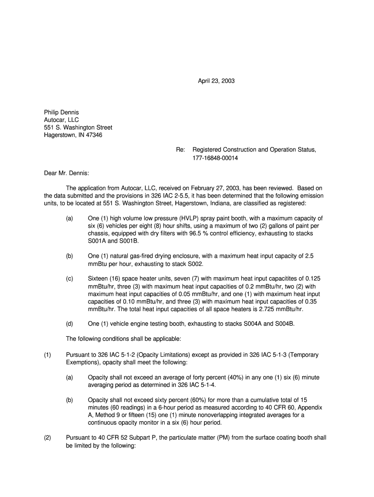 April 23, Philip Dennis Autocar, LLC 551 S Washington Street Permits Air Idem in  Form