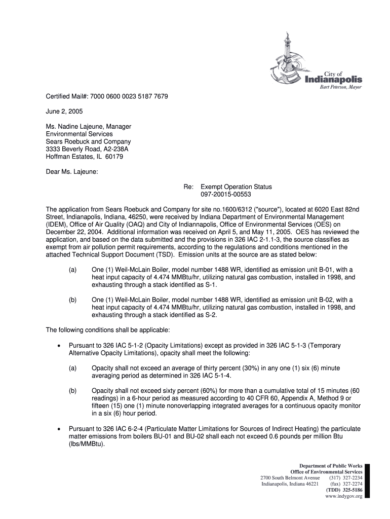 Certified Mail# 7000 0600 0023 5187 7679 June 2, Ms Permits Air Idem in  Form