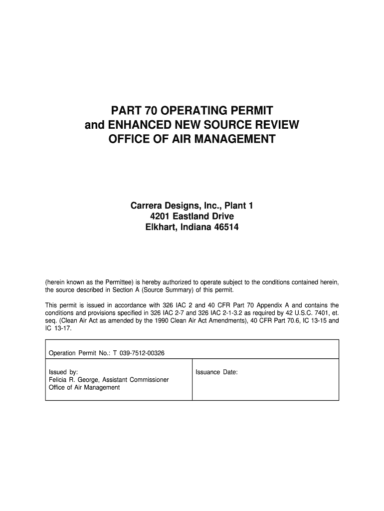 PART 70 OPERATING PERMIT and ENHANCED NEW SOURCE REVIEW OFFICE of AIR MANAGEMENT Permits Air Idem in  Form