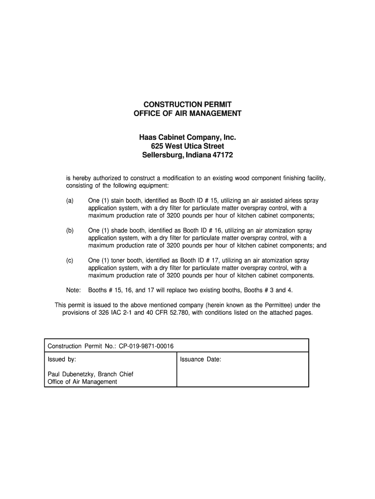 CONSTRUCTION PERMIT OFFICE of AIR MANAGEMENT Haas Cabinet Company, Inc Permits Air Idem in  Form