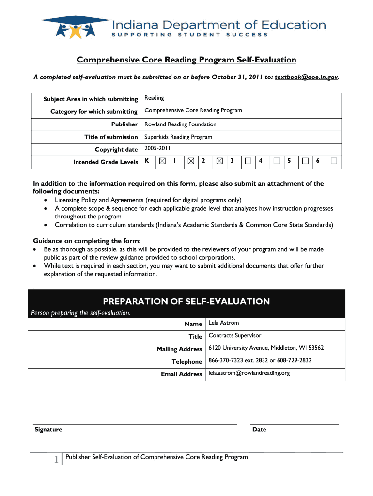 New Haven School Self Evaluation Form Indiana Department of Doe in