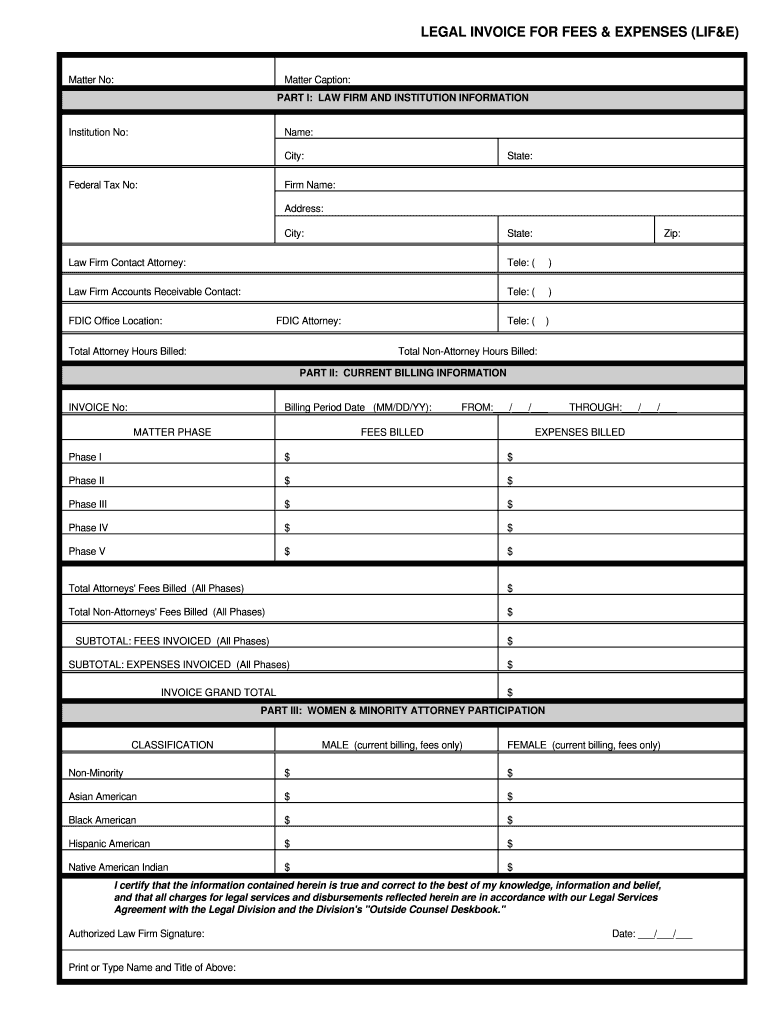 Fdic Legal Invoice for Fees and Expenses Form