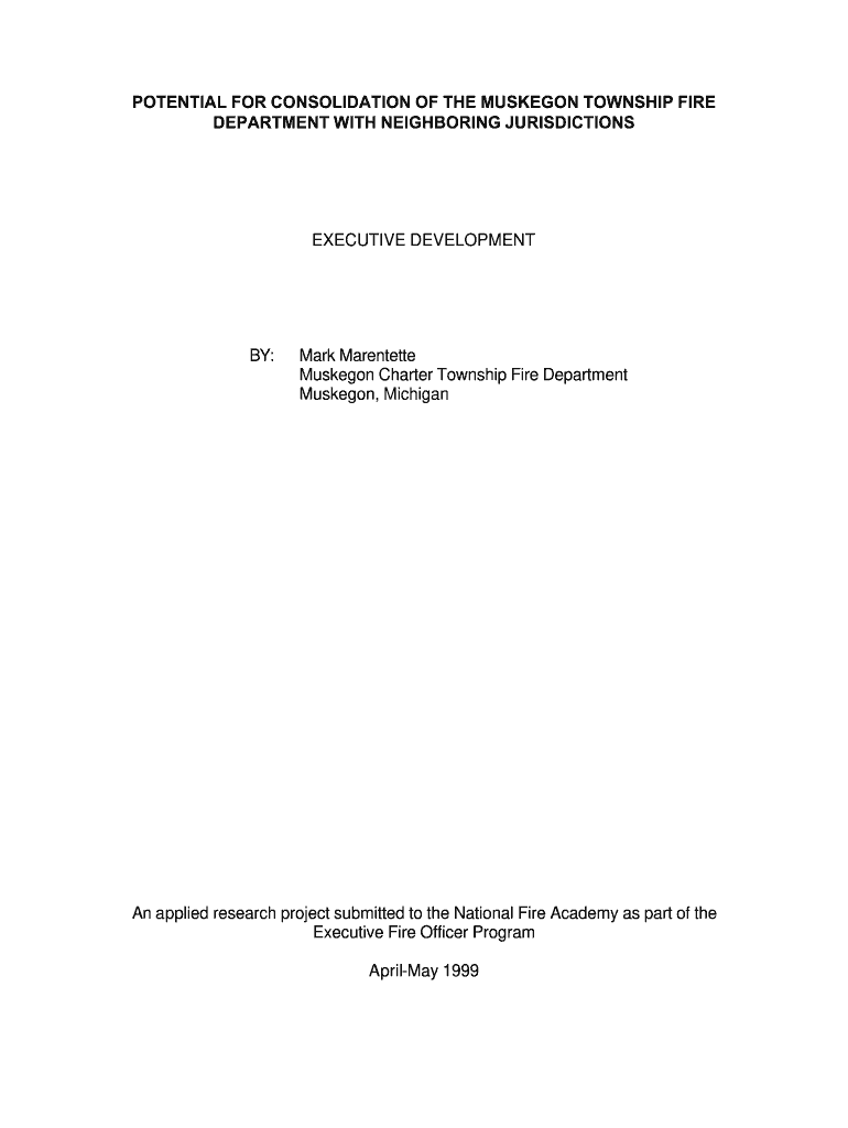 Potential for Consolidation of the Muskegon Township Fire Department with Neighboring Jurisdictions April May  Usfa Fema  Form