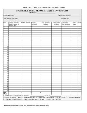 MONTHLY FUEL REPORT DAILY INVENTORY Maine  Form