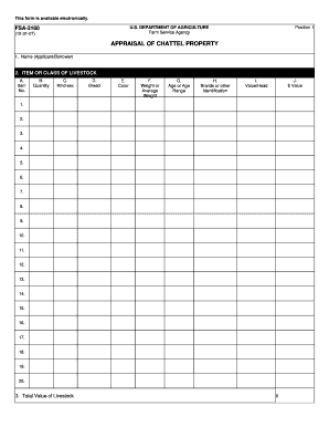 APPRAISAL of CHATTEL PROPERTY Fsa Usda  Form