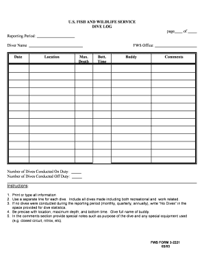 FWS 3 2221 Dive Log  Form