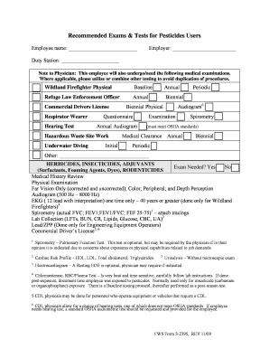 U S Fish and Wildlife Service Form 3 2395 Recommended Exams for Personnel Exposed to Pesticides Fws