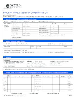 New Jersey Individual ApplicationChange Request Form OHI Oxford Health Insurance, Inc