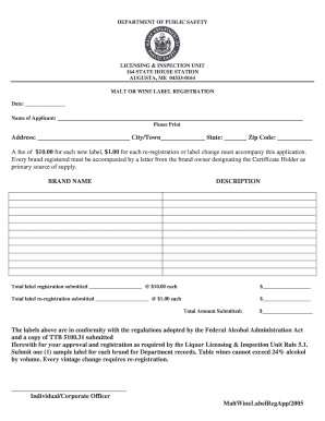 Maine Maltwine Label Registration Forms