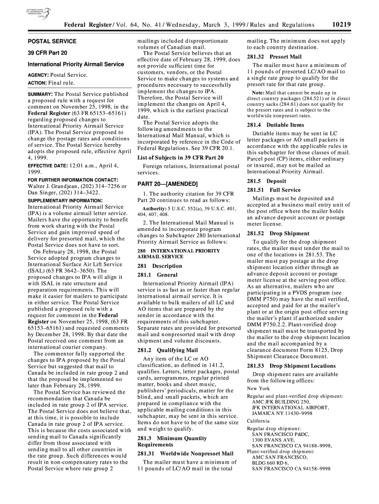 International Priority Airmail Service PDF U S Government Gpo  Form