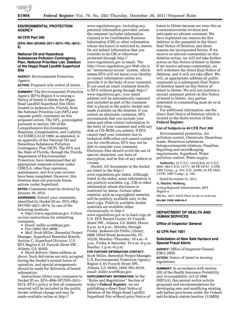 National Oil and Hazardous  Form