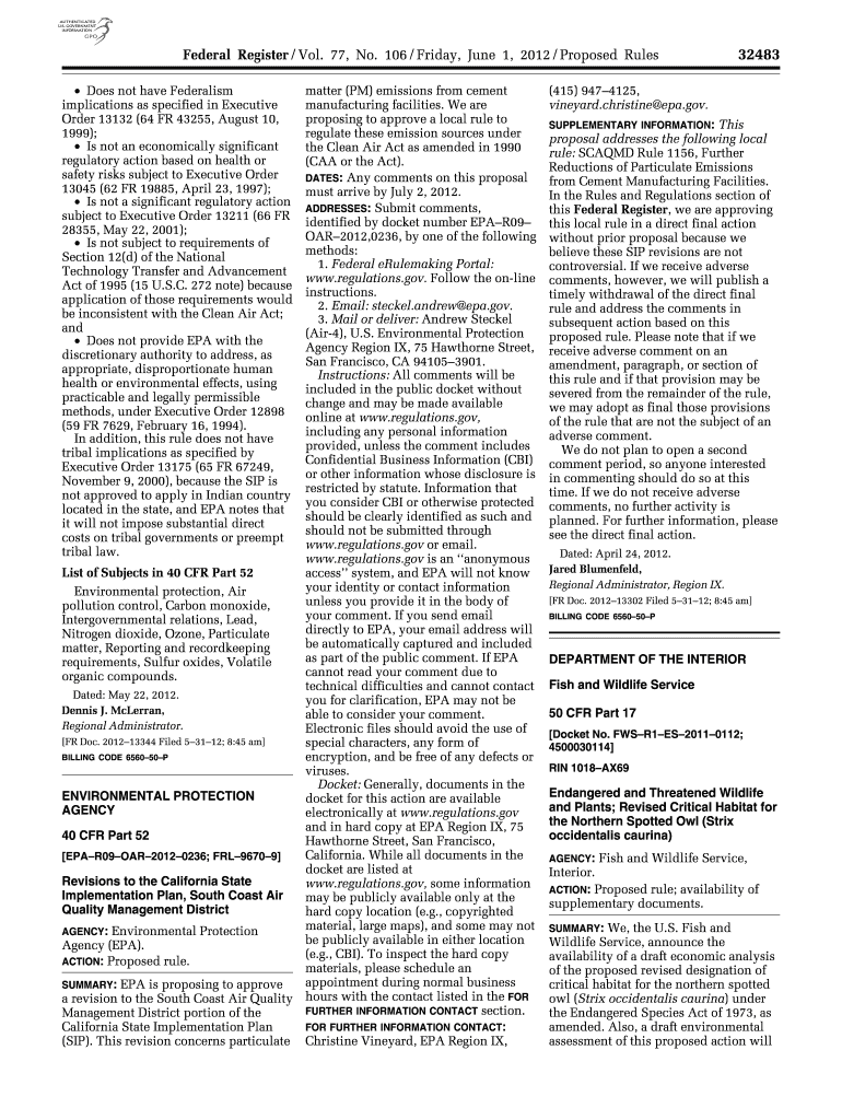 106 Friday, June 1, Proposed Rules Does Not Have Federalism Implications as Specified in Executive Order 13132 64 FR 43255, Augu  Form