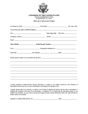 Uscis Congress Privacy Release Form Sample