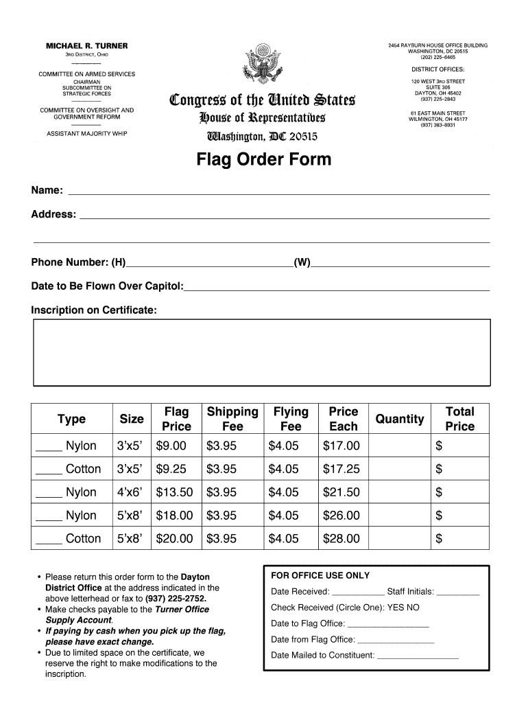 Flag Order Form