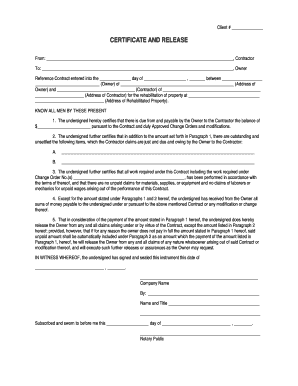 Certificate and Release Certificate and Release Hud  Form