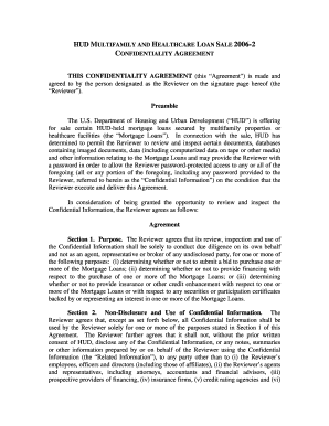 HUD MULTIFAMILY and HEALTHCARE LOAN SALE 2 CONFIDENTIALITY AGREEMENT THIS CONFIDENTIALITY AGREEMENT This Agreement is Made and a  Form