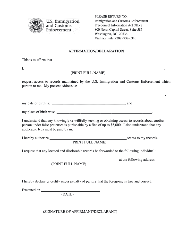 Affirmation Declaration  Form