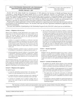 Indian Health Services Health Professions Preparatory and Pregraduate Education Scholarship Program Agreement IHS Health Profess  Form