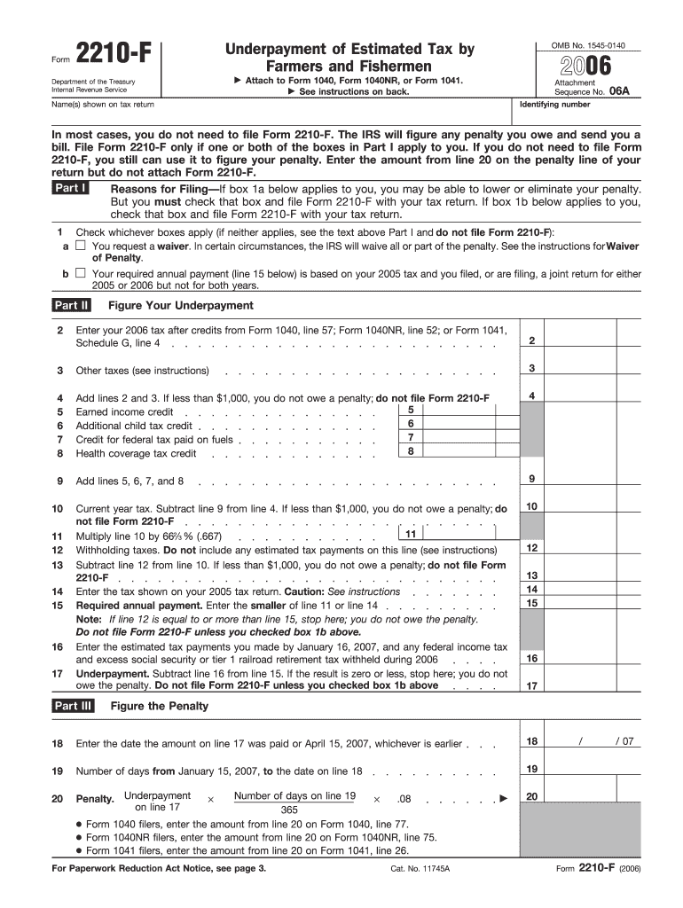 Form 2210 F Internal Revenue Service Irs