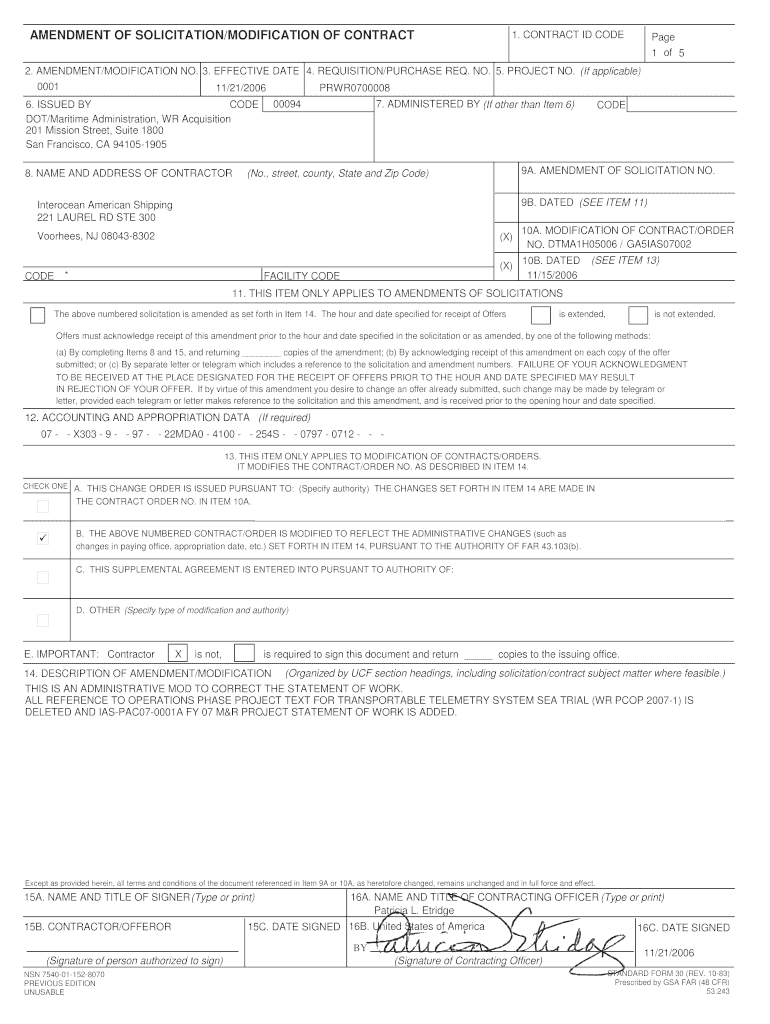 AMENDMENT of SOLICITATIONMODIFICATION of CONTRACT 1 1 of 5 1 Voa Marad Dot  Form