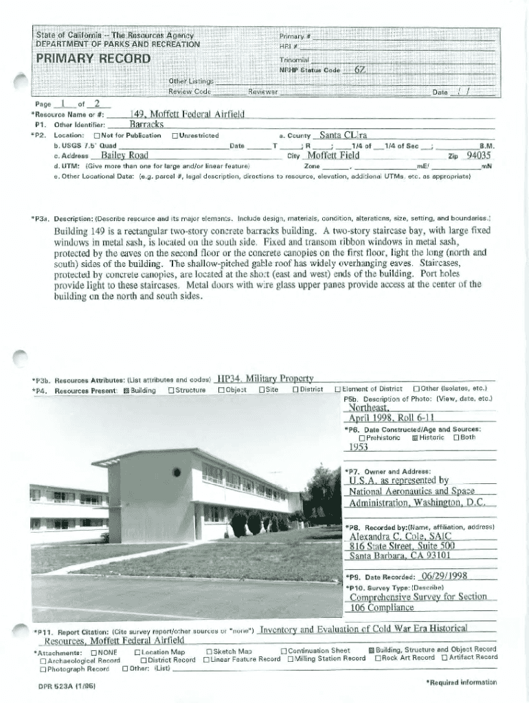 Resource Name or # 149 Moffett Federal Aireld P1 Other Identifier  Form