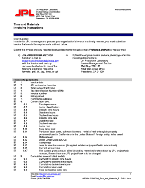 Time and Materials Invoicing Instructions JPL Invoice Management Invoice Jpl Nasa  Form