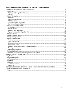 Event Service Documentation Club Coordinators Night Sky Nightsky Jpl Nasa  Form
