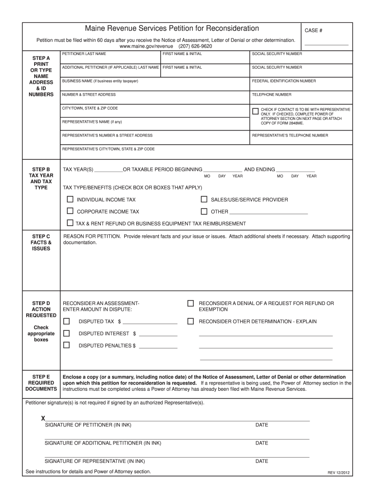 Petition of Reconsideration Maine Printable  Form