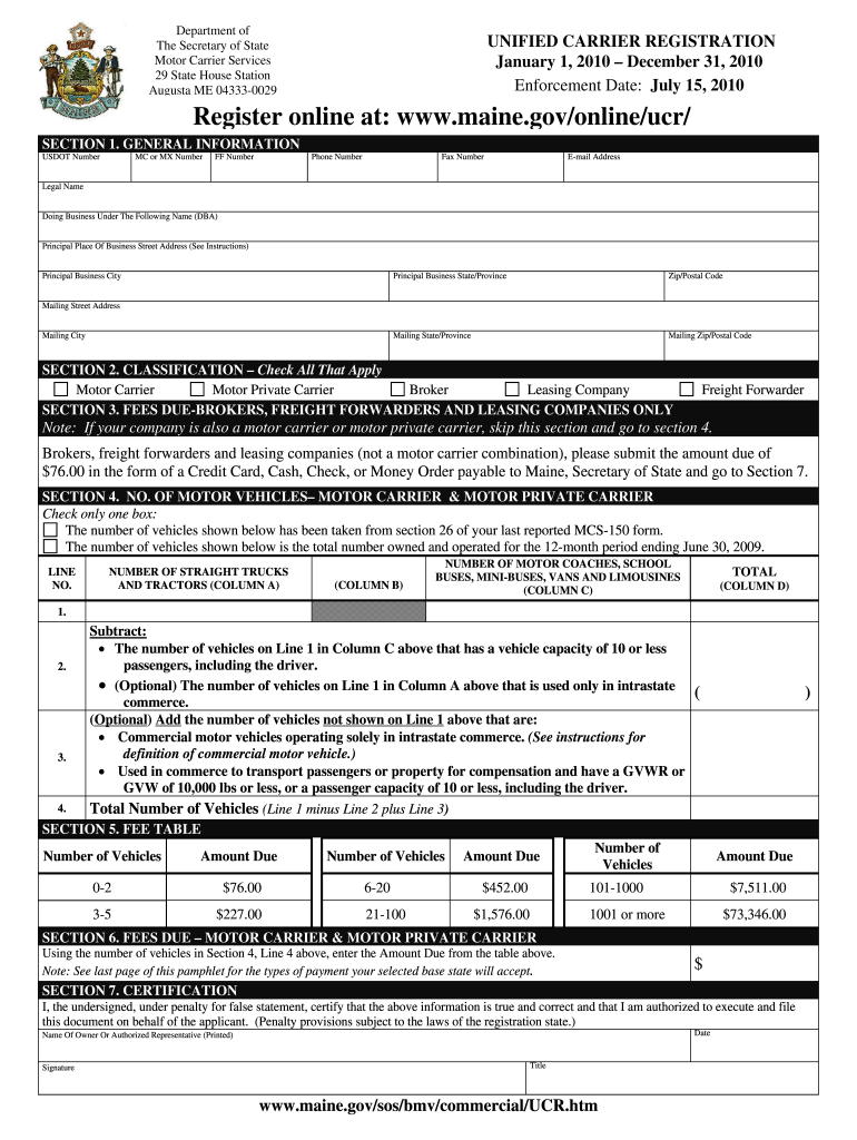  Fees for the Unified Carrier Registration Plan and Agreement 2010-2024