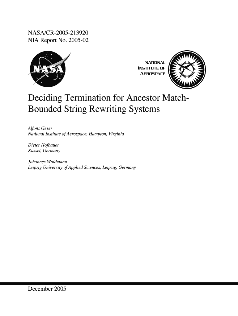 Bounded String Rewriting Systems National Institute of Aerospace Ntrs Nasa  Form
