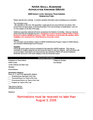 SBAA Nomination Form DRAFT 04 29 09 FINAL for 508 DOC