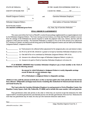 Indiana Wage Garnishment Forms