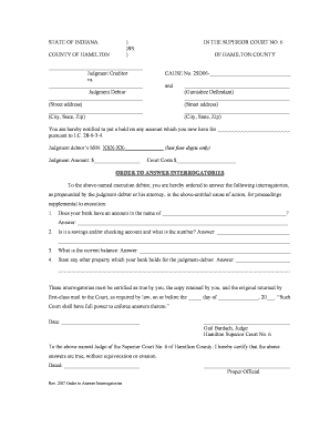 Order to Answer Interrogatories Indiana Form