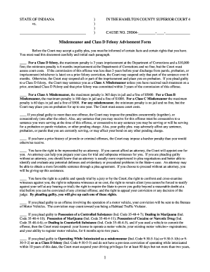 Indiana Misdemeanor Advisement of Rights Form