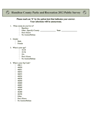 Hamilton County Parks and Recreation Public Survey Hamiltoncounty in  Form