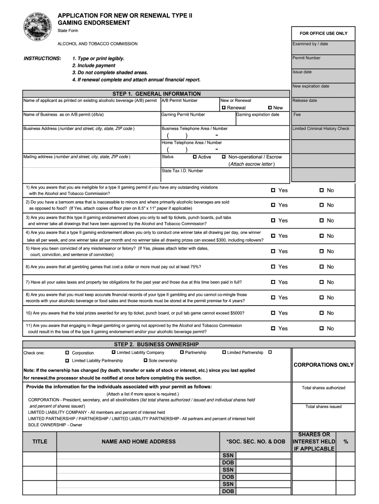 Indiana Gaming License Renewal  Form