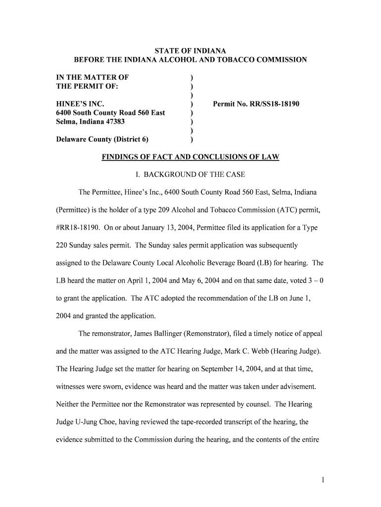 HINEE&#039;S INC P State of Indiana in  Form