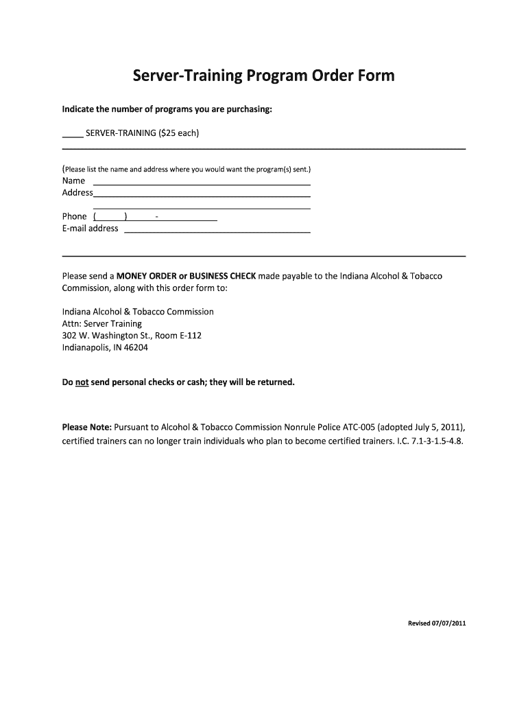  Server Training Program Order Form 2011-2023