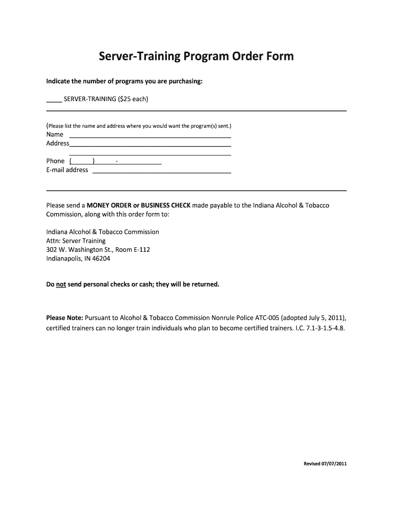  Server Training Program Order Form 2011-2024