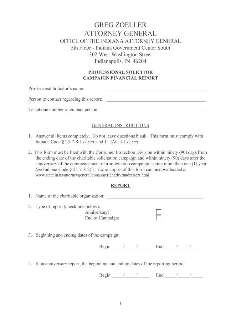 Financial Report State of Indiana  Form