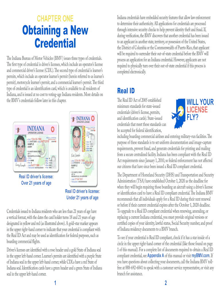 The Indiana Bureau of Motor Vehicles BMV Issues Three Types of Credentials  Form