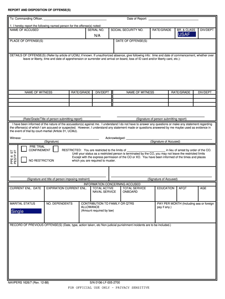 Navpers 1626 7  Form