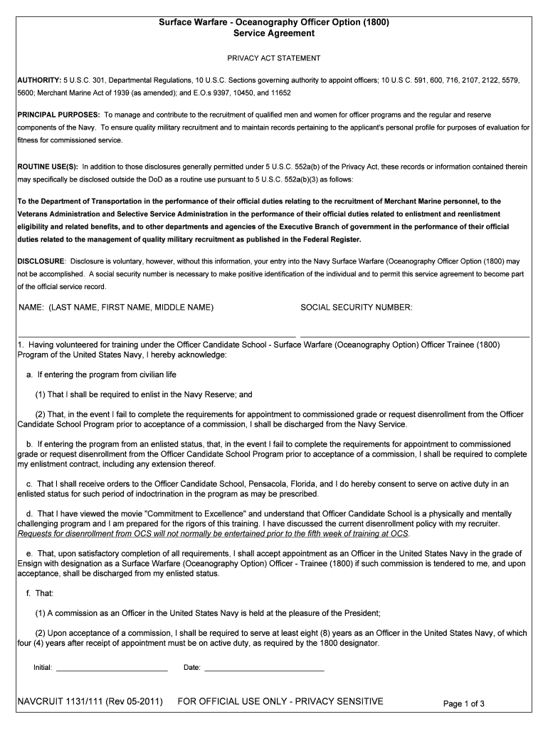 Surface Warfare Oceanography Officer Option 1800  Form