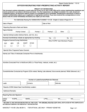 OFFICER RECRUITING POST PROSPECTING ACTIVITY REPORT  Form