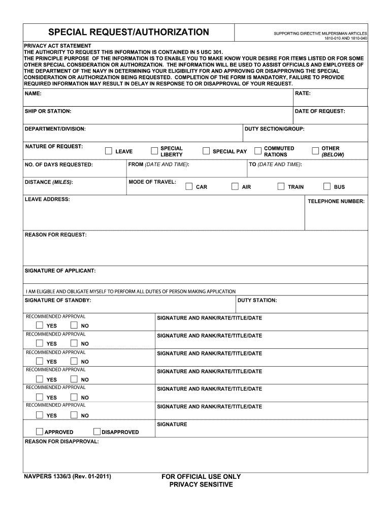 Navy Special Request Chit  Form