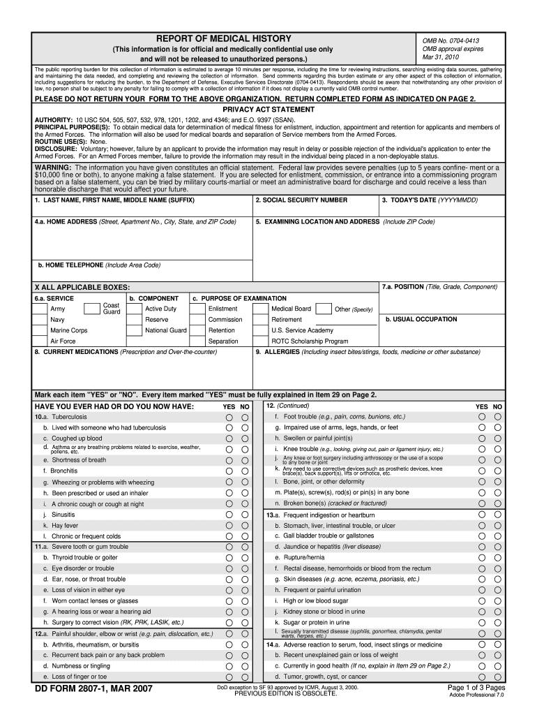 Of Medical History Form