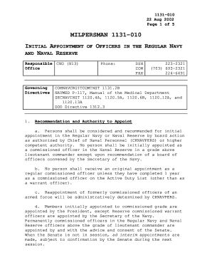 INITIAL APPOINTMENT of OFFICERS in the REGULAR NAVY  Form